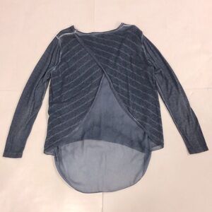 Okcu Triko Sweater Top Blue Long Sleeve Sheer Detail in Back Excellent Condition